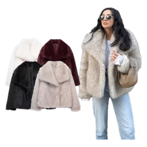 HXAO 2024 Woman Autumn Winter Faux Fur Coat Plush Fluffy Women's Jacket New in Outerwears White Red Gray Black Wool Blends Coats