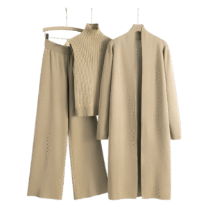 2025 Winter And Autumn Fashionable Elegant Women's Knitted 3-Piece Set cardigan Women's Sweater Women's Wide Leg Pants